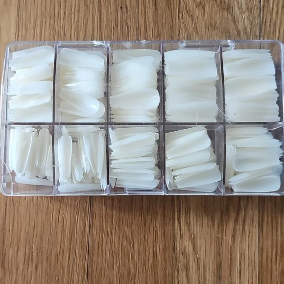 Nail Tips with Storage Box Cream Colored Glue On Coffin Nail Tips - Picture 1 of 9